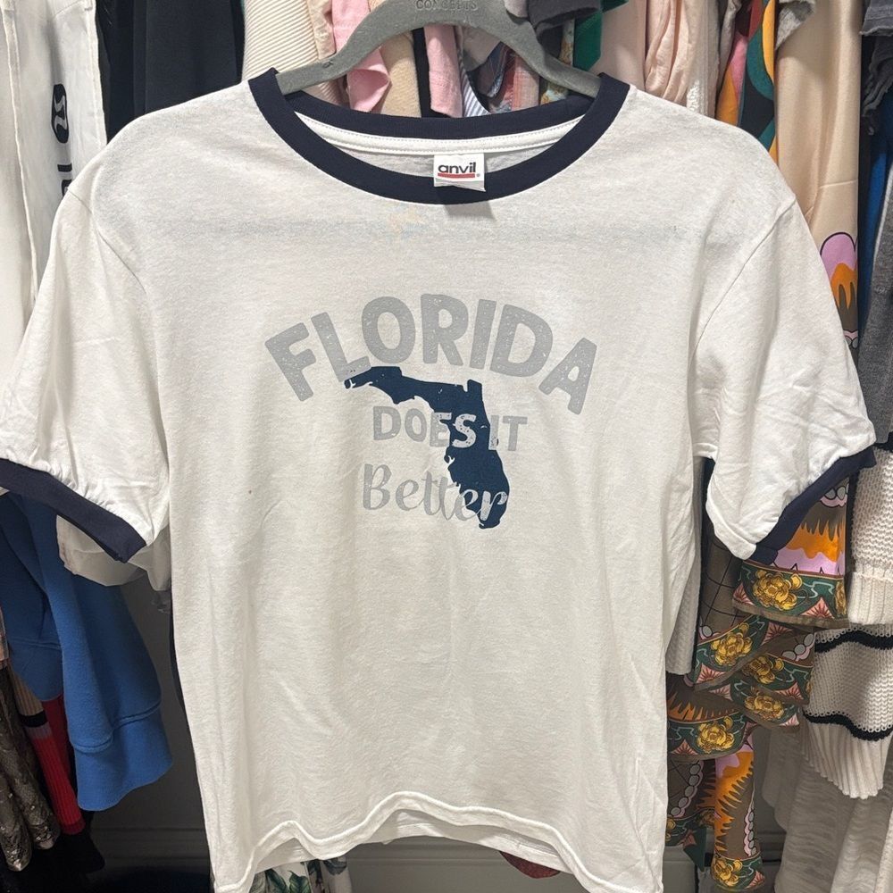 Anvil White and Navy Florida Graphic T-Shirt - Florida does it better